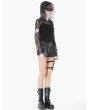 Dark in love Black Gothic Punk Mesh Hollow-Out Hooded Top for Women