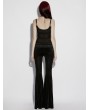 Punk Rave Black Gothic Mesh Panel Velvet Flared Pants for Women