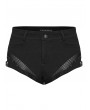 Punk Rave Black Gothic Punk Slim Knit Denim Shorts for Women
