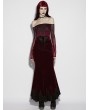 Punk Rave Red Gothic High Waist Ruched Velvet Fishtail Skirt