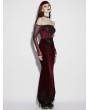 Punk Rave Red Gothic High Waist Ruched Velvet Fishtail Skirt
