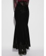 Punk Rave Black Gothic High Waist Ruched Velvet Fishtail Skirt