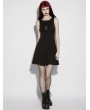 Punk Rave Black Gothic Moon Print Slim Sleeveless Short Pleated Dress
