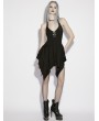 Punk Rave Black Gothic Irregular Halter Tie-Back Short Dress