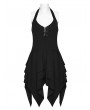 Punk Rave Black Gothic Irregular Halter Tie-Back Short Dress