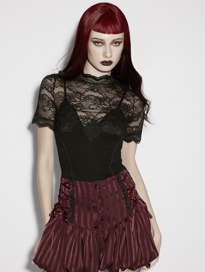 Punk Rave Black Gothic Short Sleeved Lace Shirt for Women