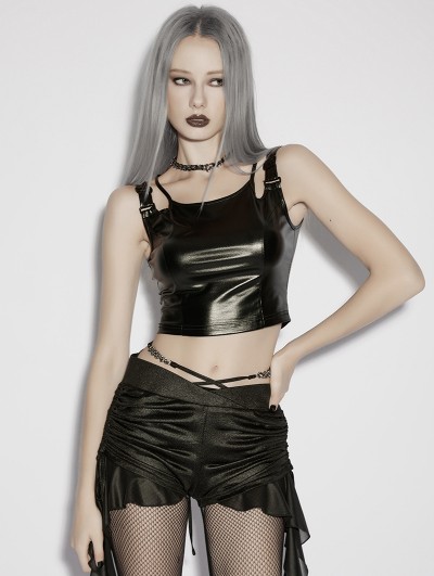 Punk Rave Black Gothic Punk Buckle Vest Top for Women