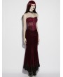 Punk Rave Red Gothic Rose Applique Mesh Corset Top for Women