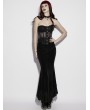 Punk Rave Black Gothic Rose Applique Mesh Corset Top for Women