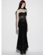 Punk Rave Black Gothic Rose Applique Mesh Corset Top for Women