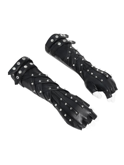 Devil Fashion Black Gothic Punk Studded Leather Gloves for Men