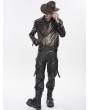 Devil Fashion Brown Gothic Punk Asymmetric Zip Eyelet Lapel Jacket for Men