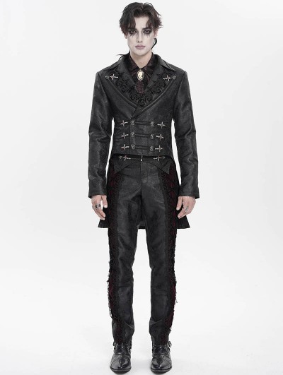 Devil Fashion Black Gothic Retro Jacquard Pattern Tailcoat for Men