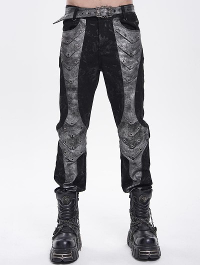 Devil Fashion Black and Grey Patchwork Punk Gothic Pants for Men