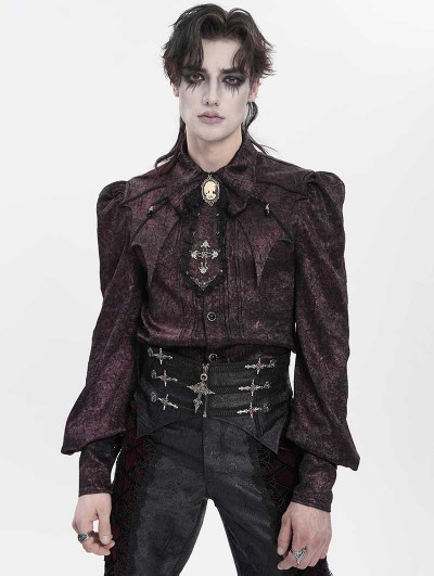 Devil Fashion Burgundy Retro Gothic Batwing Collar Button-Up Shirt for Men