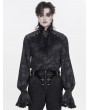 Devil Fashion Black Gothic Victorian Ruffled Stand-Up Collar Shirt for Men