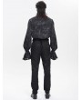 Devil Fashion Black Gothic Victorian Ruffled Stand-Up Collar Shirt for Men