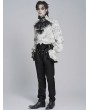 Devil Fashion White Gothic Victorian Ruffled Stand-Up Collar Shirt for Men