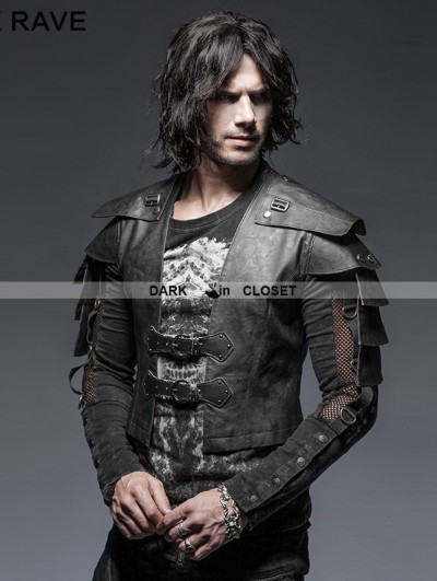 Punk Rave Black Gothic Armor Warrior Short Jacket for Men