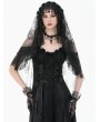 Dark in love Black Gothic Embroidered Lace Beaded Fringe Veil