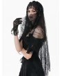 Dark in love Black Gothic Embroidered Lace Beaded Fringe Veil