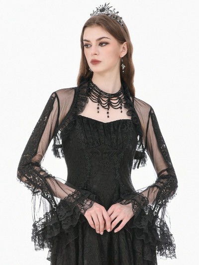 Dark in love Black Gothic Romantic Ruffled Mesh Bell Sleeves Bolero for Women