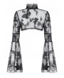 Dark in love Black Gothic Ruffled Butterfly Embroidery Sheer Lace Bolero for Women