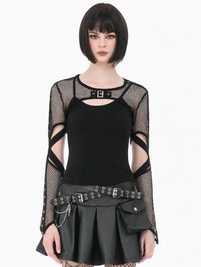 Dark in love Black Gothic Tech-Punk Cutout Sleeves Mesh Shrug for Women