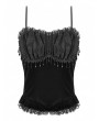Dark in love Black Gothic Retro Velvet Beaded Tassel Cami Top for Women