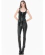 Dark in love Black Gothic Punk Leather Patchwork Zipper Corset Top for Women