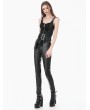 Dark in love Black Gothic Punk Leather Patchwork Zipper Corset Top for Women