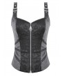 Dark in love Black Gothic Punk Leather Patchwork Zipper Corset Top for Women