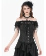 Dark in love Black Gothic Court Jacquard Lace Ruffles Corset Top for Women