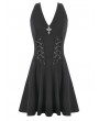 Dark in love Black Dark Techwear Halter V-Neck Cross Gothic Lace-Up Dress