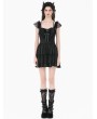 Dark in love Black Gothic Lolita Jacquard Lace Flutter Sleeve Mini Dress