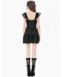 Dark in love Black Gothic Lolita Jacquard Lace Flutter Sleeve Mini Dress