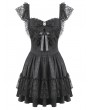 Dark in love Black Gothic Lolita Jacquard Lace Flutter Sleeve Mini Dress