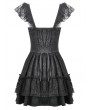 Dark in love Black Gothic Lolita Jacquard Lace Flutter Sleeve Mini Dress