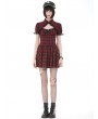 Dark in love Red Plaid Retro Punk Gothic Cutout Lace-Up Mini Dress
