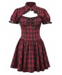 Dark in love Red Plaid Retro Punk Gothic Cutout Lace-Up Mini Dress