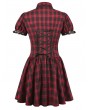 Dark in love Red Plaid Retro Punk Gothic Cutout Lace-Up Mini Dress