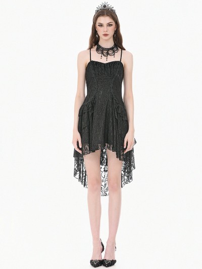 Dark in love Black Gothic Romantic High-Low Ruffle Lace Cami Party Dress
