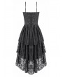 Dark in love Black Gothic Romantic High-Low Ruffle Lace Cami Party Dress