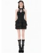 Dark in love Black Gothic Halter Lace Patchwork Tiered Ruffle Mini Dress