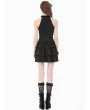 Dark in love Black Gothic Halter Lace Patchwork Tiered Ruffle Mini Dress