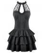 Dark in love Black Gothic Halter Lace Patchwork Tiered Ruffle Mini Dress