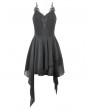 Dark in love Black Gothic Lace Embroidery Asymmetric Flowy Chiffon Dress