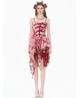 Dark in love Red and White Tie-Dye Romantic Gothic Asymmetric Tiered Dress