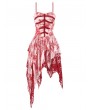 Dark in love Red and White Tie-Dye Romantic Gothic Asymmetric Tiered Dress