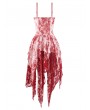 Dark in love Red and White Tie-Dye Romantic Gothic Asymmetric Tiered Dress